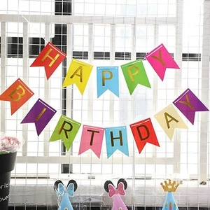 Happy Birthday Banner Bunting with Gold Letters Colorful Decor Party Supplies - Picture 1 of 4