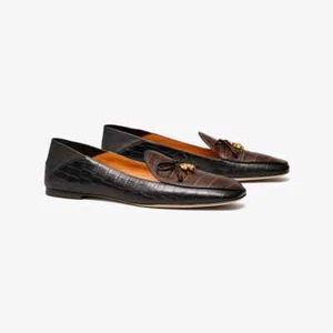 Neu mit Karton Tory Burch Tory Charm wandelbare schwarze Loafer Kakao/Perf Größe 9 - Bild 1 von 12