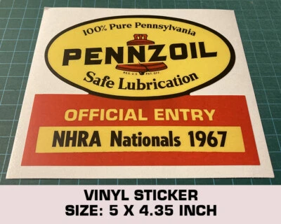 PENNZOIL NHRA NATIONALS 1967 VINYL STICKER - VINTAGE DRAG RACING-OFFICIAL ENTRY - Image 1 of 3