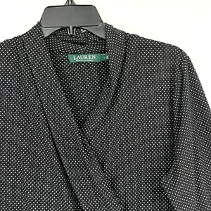 Maglia donna Lauren Ralph Lauren grande Surplice nera bianca a pois 3/4 Sl - Foto 1 di 7