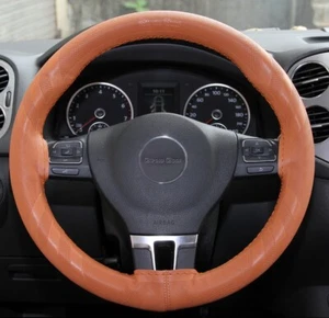 Stitch On PVC Leather Steering Wheel Skin Wrap Cover Orange Brown Best Fit Grip - Bild 1 von 4