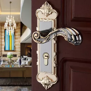 Security Door Handle Door Knob Kit Gold Entry Lever Lock Set Home Safe Lock+Key - Picture 1 of 12