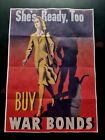 1943 WW2 USA SHE'S READY TOO BUY WAR BONDS WOMEN ARMY BAG PROPAGANDA POSTER 541