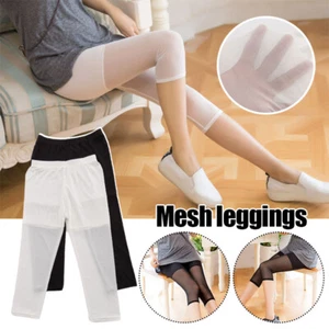 Thin Modal Cotton Mesh Spliced Capri Pants Leggings Women's Summer Outerwear - Picture 1 of 24