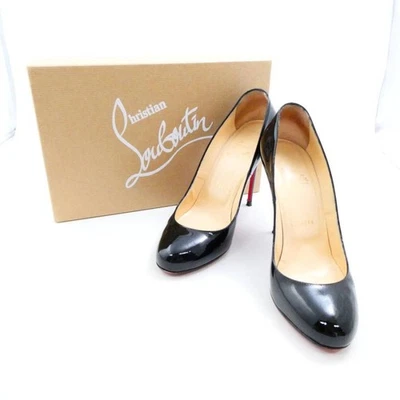 Christian Louboutin charol tacón zapatos EU 37.5 negro 122977K auténtico - Imagen 1 de 4