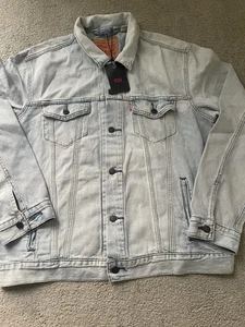 LEVI'S Hombres Grande Azul Lavado Claro Denim Trucker Chaqueta Premium Muy Ligera WT - Imagen 1 de 17