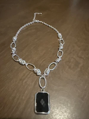 Collar Colgante Grueso Cadena Ónix Negro Tono Plata 16" Foto 1 de 4