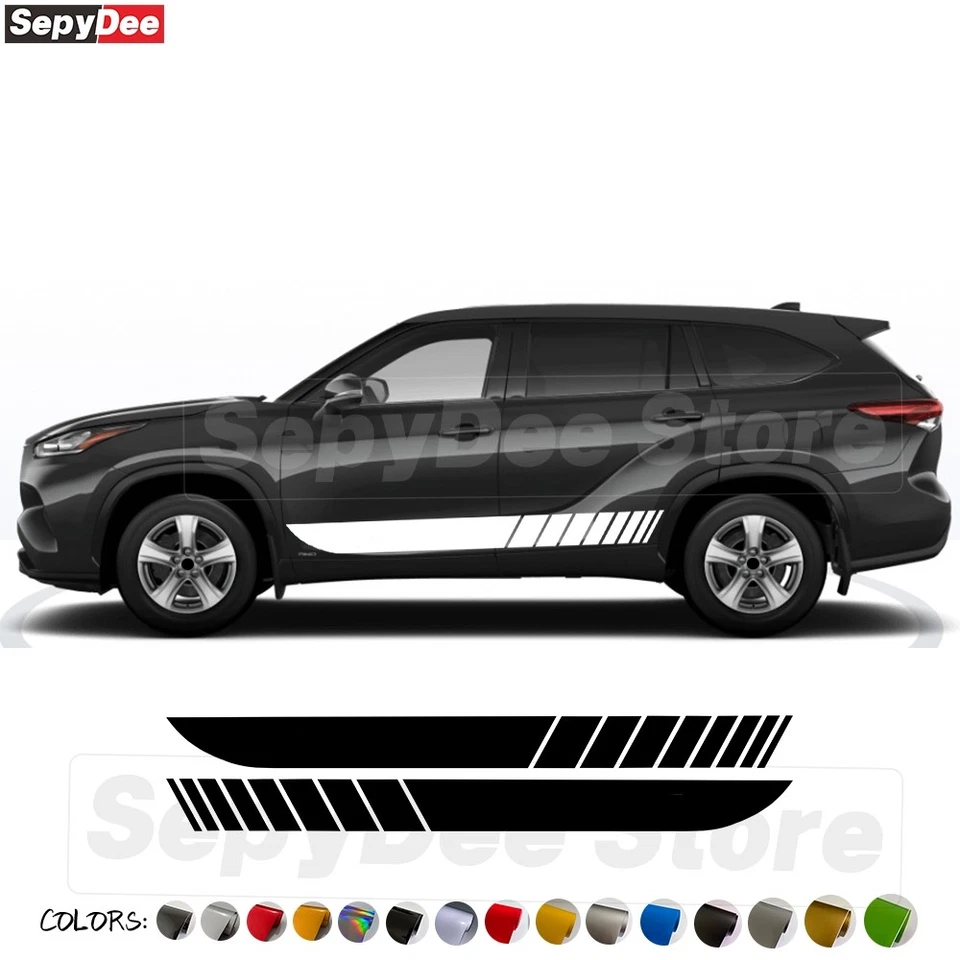 Calcomanía de película de vinilo a rayas para faldón lateral de puerta de coche de carreras para Toyota Highlander Foto 1 de 4
