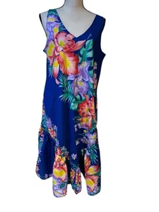 ROYAL CREATIONS HAWAII Floral Hawaiian Sleeveless Dress Ruffle Sz L Vacation - Picture 1 of 5
