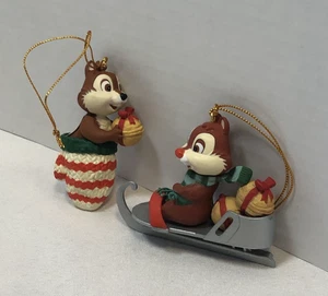 👀 1990s Vintage Disney Chip + Dale Set of 2 Christmas Holiday Ornaments w Boxes - Picture 1 of 3