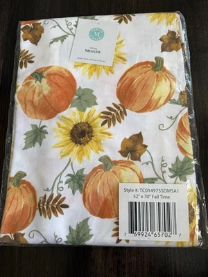 Fall Time Tablecloth Pumpkins Sunflowers Leaves 52 x 70 Oblong Martha Stewart - Image 1 of 2