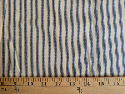 NAVY BLUE  STRIPES  ON CREAM COTTON BLEND FABRIC  2.4  YARDS - Image 1 of 2