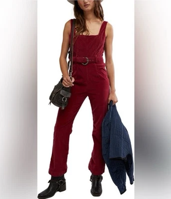 Free People размер 4 комбинезон цельный вечеринки стартер подпоясанный вельвет ягоды $168 новый с Ярлыками - Изображение 1 из 4