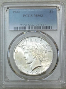 1923 Peace Silber Dollar PCGS MS63 Frosty White gerade bewertet neuer Halter PQ #K393P - Bild 1 von 2