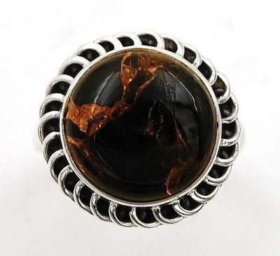  Joia anel de prata esterlina 925 preta turquesa dourada natural tamanho 7,5 - Imagem 1 de 2