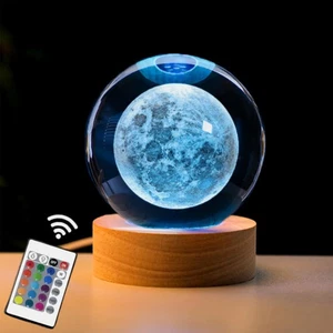 Bola de Cristal Luna 3D con Soporte LED, Control Remoto, Cambio de 16 Colores, Luna F... - Imagen 1 de 7