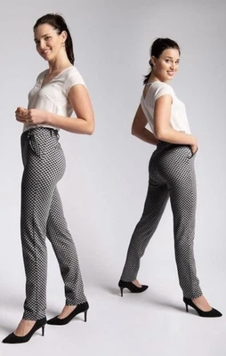 Betabrand Catstooth Dress Pants Size Medium Petite Black White Cat Print NWOT - Image 1 of 4