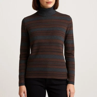 Новый с Ярлыками Classiques Entier шерсти мериноса полоски насмешливый шеи свитер коричневый серый размер XL - Изображение 1 из 4