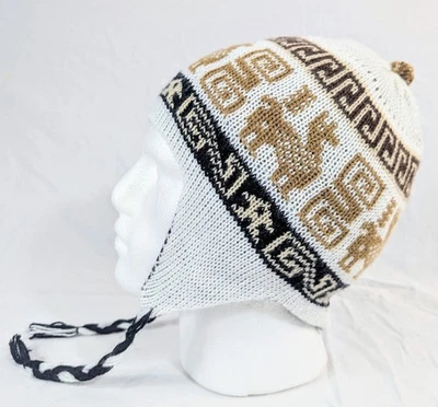 Gorro Reversible Alpaca Chullo Blanco Negro Suave Boho Perú Hippie Azteca Foto 1 de 4