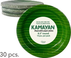KAMAYAN 8.5" Platos de Papel Diseño Hoja de Plátano Resistente a Fugas Reciclables (30 Piezas) - Imagen 1 de 7