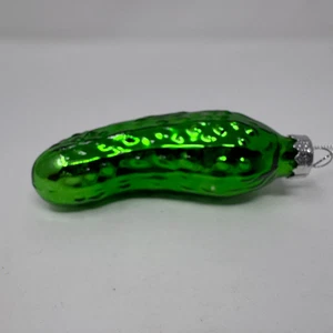 3" Blown Glass Green Pickle Christmas Ornament - Picture 1 of 5