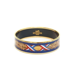 Hermes Authentic Bracele Bangle Enamel Material Gold x Blue Color Length 8.26in - Picture 1 of 7