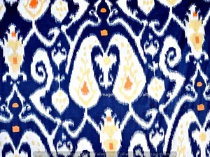 5 Yard Hand Block Print Handmade Cotton Indian Natural Blue Ikat Craft Fabric - Picture 1 of 8