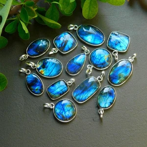 13 Pcs 214 Cts Labradorite Gemstone Silver Plated Pendant 19x33-13x26mm #R-12440 - Picture 1 of 7