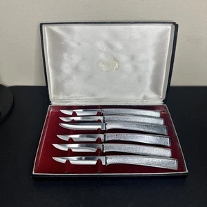 Vintage Carvel Hall Steak Knife Set of 6 Stainless USA Textured Handles w/ Box - Picture 1 of 9