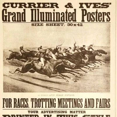 Cartel de carreras de caballos 1952 placa de publicidad impresión litográfica Currier e Ives DWLL16 Foto 1 de 2