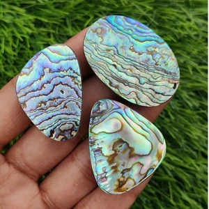 3 Pcs Natural Abalone Shell Cabochon Gemstone Wholesale Lot 36-42 mm. - Picture 1 of 2