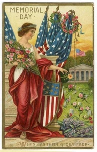 Columbia personifizierte GEDENKTAG amerikanische Flaggen Postkarte 1909 CHAPMAN Frau - Bild 1 von 2