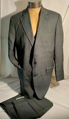 Traje Pantalones plisados de dos botones de lana a rayas grises John Weitz para hombre 46L 40x32 de colección como nuevo Foto 1 de 4