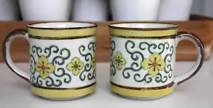 Vintage Otagiri Steinzeug Kaffeebecher Tasse gesprenkelte Glasur gelbe Blumen Rand 10oz - Bild 1 von 7