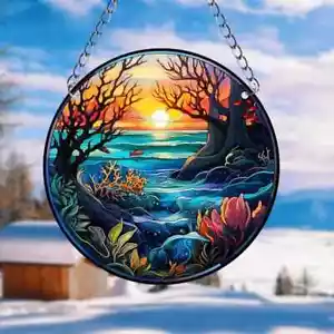 Sonnenaufgang über einem See Sonnenfänger doppelseitig rund Acryl Dekor - Bild 1 von 4