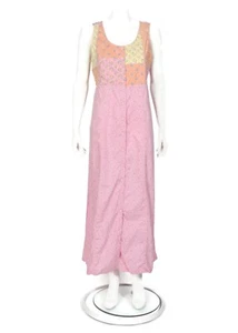 Vtg APRIL CORNELL Pink Orange Floral Patchwork Sleeveless Maxi Dress sz L /274 - Picture 1 of 7