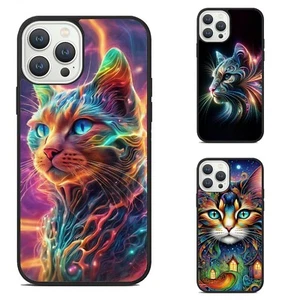 Rainbow Magical Fractal Cat For iPhone SE XS XR Max 5 6 7 8 Plus Protective Case - Picture 1 of 25