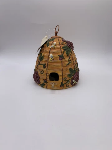 Kathy Hatch Collection Ceramic Beehive Birds House Hand painted 9” (Signed) Cover