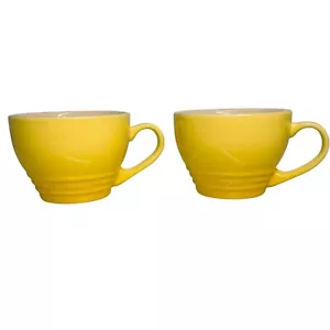 LE CREUSET Giant Cappuccino Cup 14 oz Bistro Mug Coffee Yellow Set of 2 - Picture 1 of 14