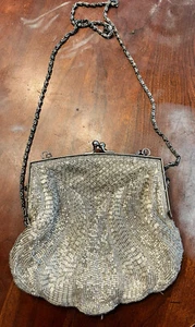 Le Regale Purse Silver Ivory Bead Evening Bag Satin Lined Chain Vntg Never Used - Picture 1 of 8