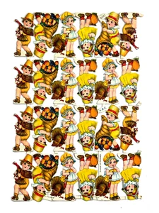 Antique 30s Germany German Thanksgiving Die Cuts seals turkey (x24) - Picture 1 of 11
