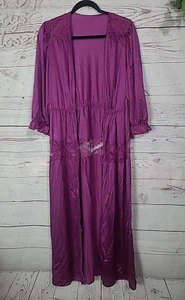 VTG Lorraine Purple Floral Lace Open Front Long Sleeve Robe Womans Size Medium - Picture 1 of 5