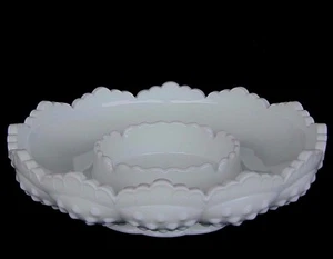 FENTON WHITE MILK GLASS HOBNAIL CHIP AND DIP, CANDLE BOWL, ASHTRAY - SCALLOPED - Picture 1 of 4