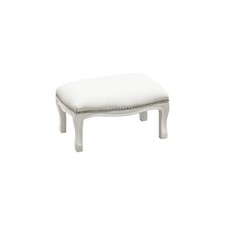 POGGIAPIEDI POUF IN LEGNO BIANCO, SEDUTA ECOPELLE BIANCO
