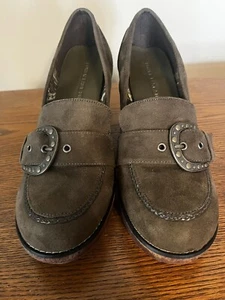 Lower East Side Payless Vtg Y2K Platform Wedge Olive Loafer 10 Buckle Academia - Picture 1 of 8