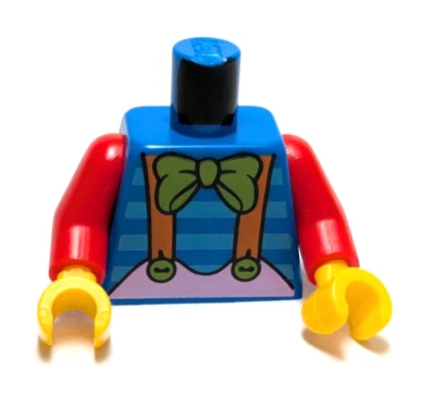 Lego - Minifigure Torso - Red, Blue Striped, Suspenders, Green Bowtie - Image 1 of 2