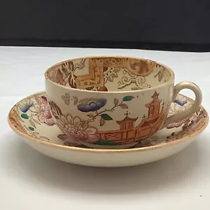 Tazza e piattino Chinoiserie Temple C.1820 - Foto 1 di 10