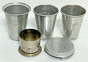 VINTAGE ALUMINUM CUPS TRAVEL CAMPING STACKING NESTING CUPS SET OF 3 WITH LID - Picture 1 of 13