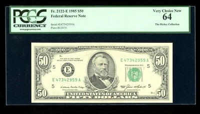 DBR 1985 $50 FRN Richmond Fr. 2122-E PCGS 64 Serial E47342959A - Image 1 of 2