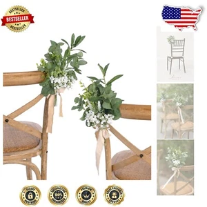 Artificial Flower Aisle Decor Set: 8 White Roses & Sage Ribbons for Ceremonies - Picture 1 of 9